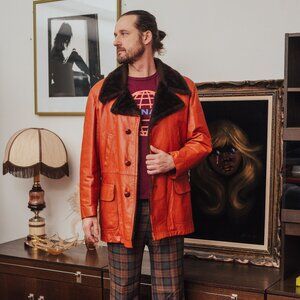 70s' Vintage William Barry Leather Coat - Shearling Lined